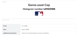Joe Nathan 2008 Minnesota Twins Game Used 9/11 Hat MLB