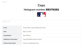Glen Perkins 2007 Minnesota Twins Game Used & Autographed Air Force Hat MLB