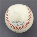 Scott Erickson Game Used & Autographed Baseball From No-Hitter & Autographed Ticket