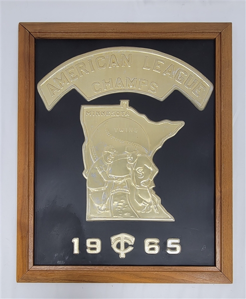 1965 Minnesota Twins American League Champions Plaque From Old Met Stadium Offices