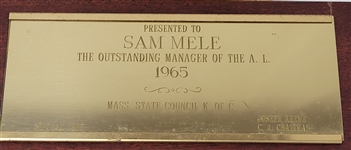 Sam Mele 1965 AL Manager of the Year Massachusetts State Knights of Columbus Trophy