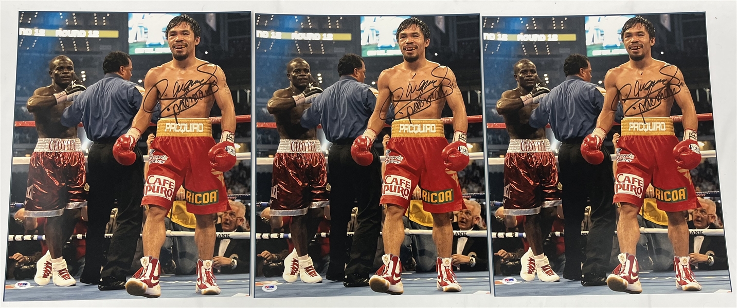 Lot of 3 Manny Pacquaio Autographed & Inscribed Pacman 16x20 Photos PSA/DNA