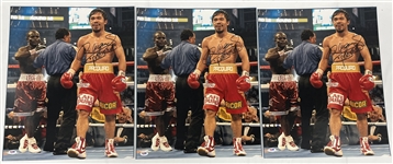 Lot of 3 Manny Pacquaio Autographed & Inscribed Pacman 16x20 Photos PSA/DNA