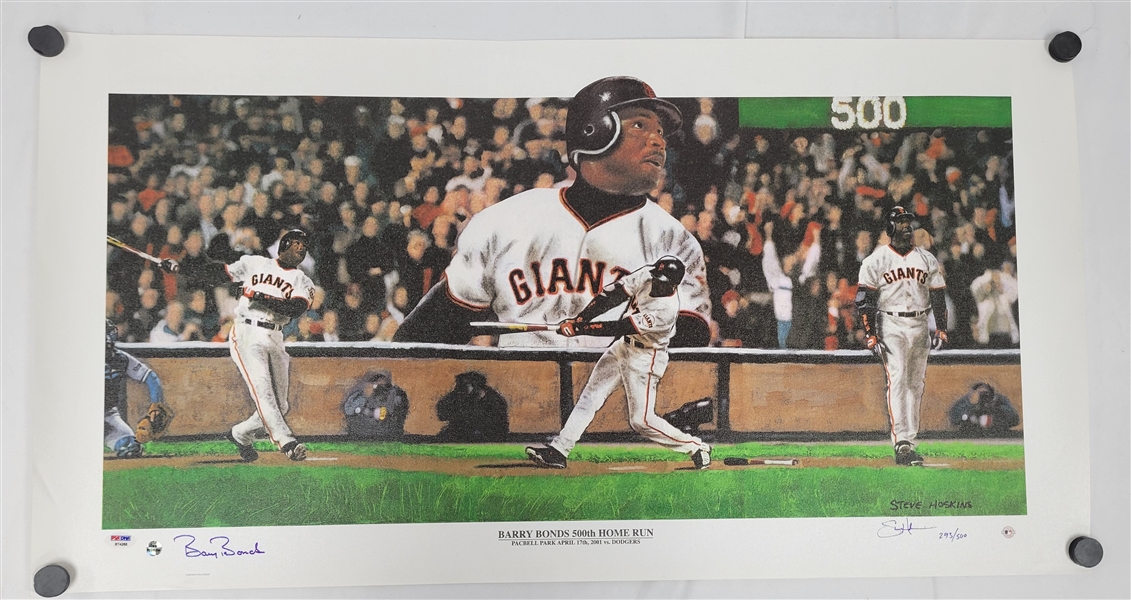 Barry Bonds Autographed Steve Hoskins 500th HR Canvas Lithograph LE /500 35x18 PSA/DNA