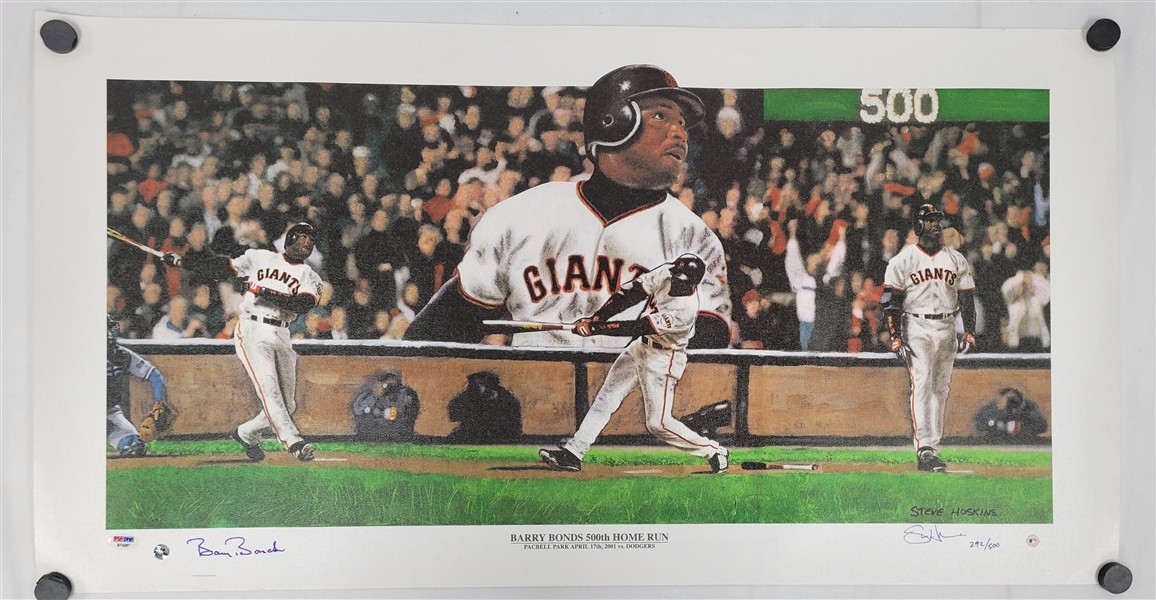 Barry Bonds Autographed Steve Hoskins 500th HR Canvas Lithograph LE /500 35x18 PSA/DNA