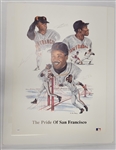 Willie Mays, Barry Bonds, & Bobby Bonds Autographed 22x28 Mounted Lithograph JSA