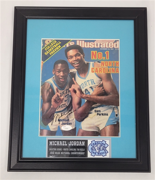Michael Jordan Autographed North Carolina Sports Illustrated Framed Magazine JSA
