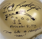 Rudy Ruettiger Autographed Full Size Replica Helmet w/ 'The Sack' Play & Inscriptions PSA/DNA & JSA