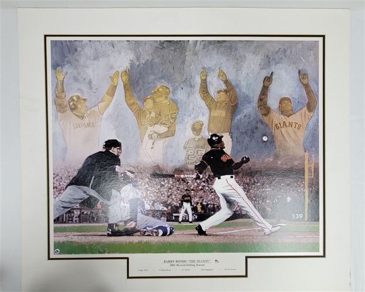 Barry Bonds Autographed 2001 Record Season 34x31 Artist Lithograph