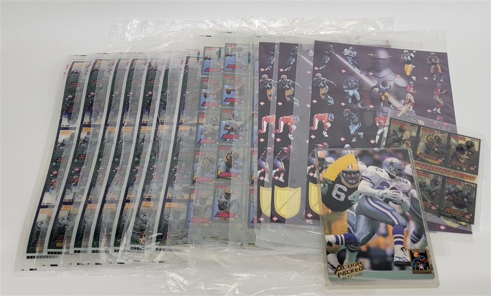 Collection of Uncut Football Card Sheets & Oversized Cards