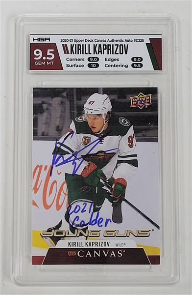 Kirill Kaprizov Autographed & Inscribed 2020-21 Upper Deck Canvas #C225 Rookie Card HGA 9.5