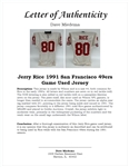 Jerry Rice 1991 San Francisco 49ers Game Used Jersey w/ Dave Miedema LOA