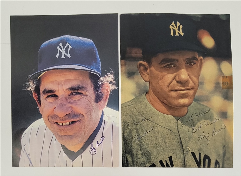 Lot of 2 Yogi Berra Autographed Magazine Pages w/ Beckett LOAs