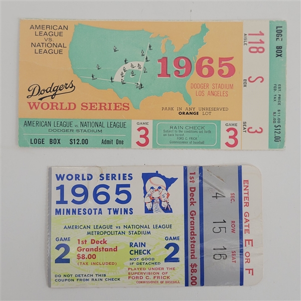 Lot Detail Lot of 2 1965 World Series Ticket Stubs