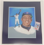 Willie Mays Framed Original Doug West 1984 Sports Design Pro Painting & Autographed Identical Card PSA 8