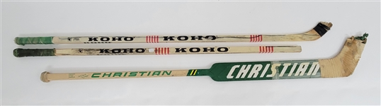 Lot of 3 Minnesota North Stars Game Used Broken Hockey Sticks 