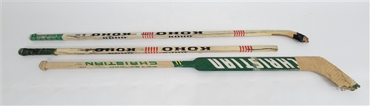 Lot of 3 Minnesota North Stars Game Used Broken Hockey Sticks 