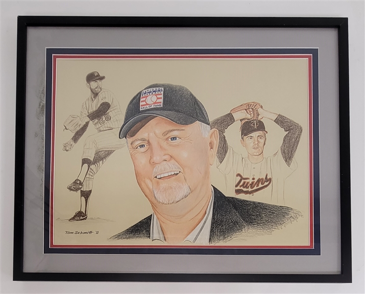 Bert Blyleven 2011 Hall of Fame Tom Schmitt Drawing Framed w/Blyleven Signed Letter of Provenance
