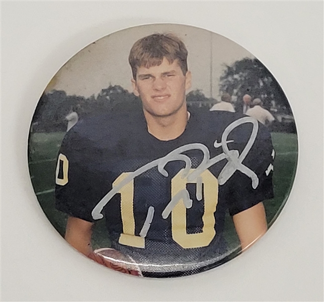 Tom Brady Autographed One-of-a-Kind College Button w/ Beckett LOA & Letter of Provenance