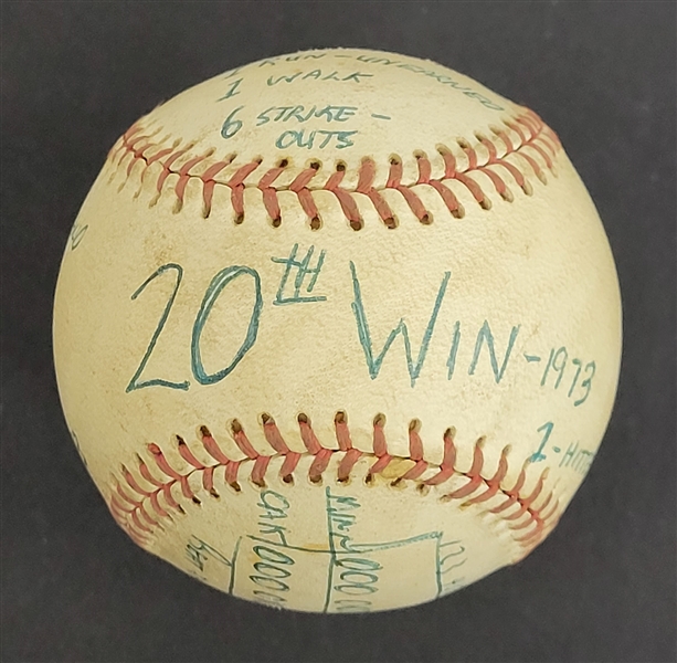 Bert Blyleven 1973 20th Win Game Used Final Out Stat Baseball - Sept. 26, 1973 - Twins vs Athletics w/Blyleven Signed Letter of Provenance