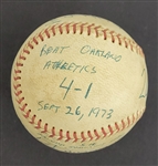 Bert Blyleven 1973 20th Win Game Used Final Out Stat Baseball - Sept. 26, 1973 - Twins vs Athletics w/Blyleven Signed Letter of Provenance