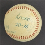 Bert Blyleven 1973 20th Win Game Used Final Out Stat Baseball - Sept. 26, 1973 - Twins vs Athletics w/Blyleven Signed Letter of Provenance