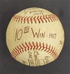 Bert Blyleven 10th Win of 1987 Season Game Used Stat Baseball Twins vs Athletics w/Blyleven Signed Letter of Provenance