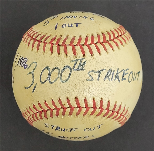 Bert Blyleven 3,000th Strikeout Actual Game Used Baseball August 1, 1986 w/Blyleven Signed Letter of Provenance