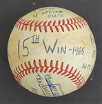 Bert Blyleven 15th Win 1985 Season Passed Don Drysdale and Vida Blue All Time Win List Game Used Final Out Stat Baseball w/Blyleven Signed Letter of Provenance