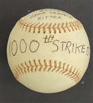 Bert Blyleven 1,000th Career Strikeout Actual Baseball August 5, 1974 w/Blyleven Signed Letter of Provenance