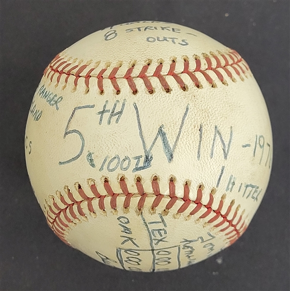 Bert Blyleven 100th Major League Victory 1st Win as a Ranger Complete Game Shutout Used Final Out Stat Baseball w/Blyleven Signed Letter of Provenance
