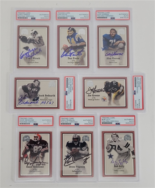 Lot of 8 Autographed 2000 Fleer Greats of the Game Football Cards PSA/DNA