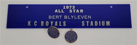 Bert Blyleven 1973 All Star Game Locker Plate and Tag Royals Stadium w/Blyleven Signed Letter of Provenance