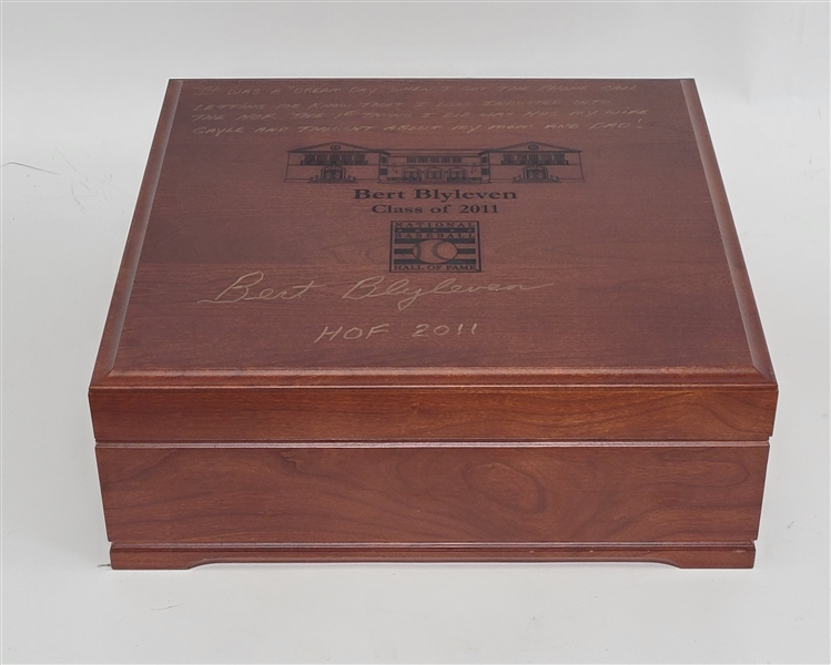 Bert Blyleven Baseball Hall of Fame Class of 2011 Custom Cherry Wood Box Signed w/Long Inscription 17x17” w/Blyleven Signed Letter of Provenance