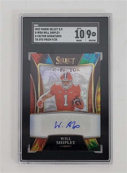 Will Shipley 2022 Panini Select Draft Picks #X-WSH X-Factor Signatures Tie Dye Prizm Rookie Card LE #9/25 SGC 9 Auto 10