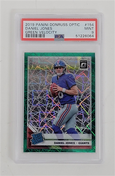 Daniel Jones 2019 Panini Donruss Optic Green Velocity #154 Rated Rookie Card PSA 9