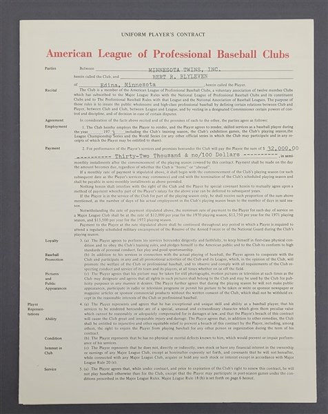 Bert Blyleven 1973 Minnesota Twins Original Players Contract All Star Season w/Blyleven Signed Letter of Provenance