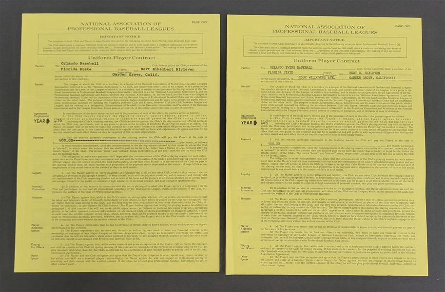 Bert Blyleven 1969 and 1970 Orlando Twins Original Players Contracts w/Blyleven Signed Letter of Provenance