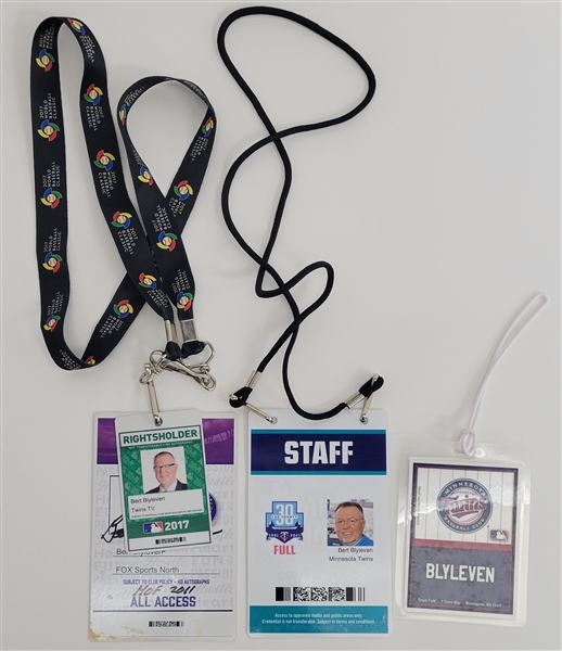 Bert Blyleven Lot of (3) Minnesota Twins Credentials and Bag Tag w/Blyleven Signed Letter of Provenance