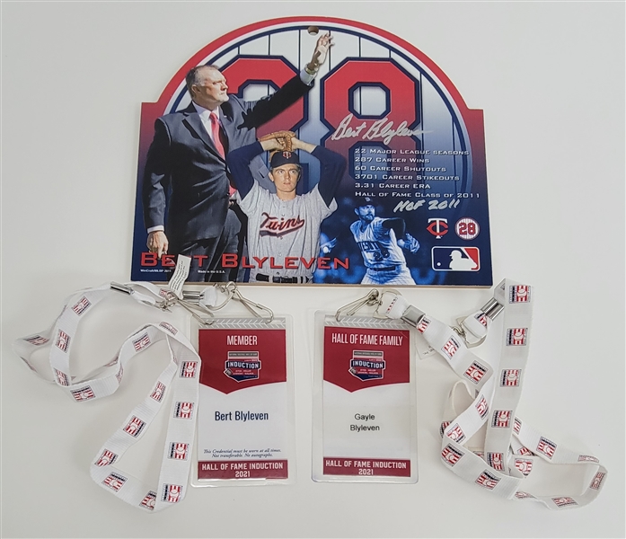 Bert Blyleven 2021 Hall of Fame Credentials Derek Jeter Ceremony and Signed Wooden Plaque w/Blyleven Signed Letter of Provenance