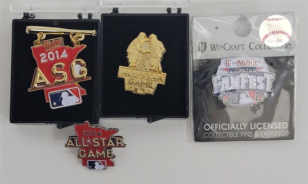 Bert Blyleven Lot of (4) 2014 MLB All Star Game Pins Target Field w/Blyleven Signed Letter of Provenance