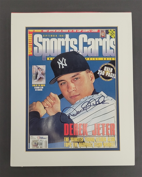 Derek Jeter Autographed 1997 "Sports Cards" Magazine Matted w/ Beckett LOA