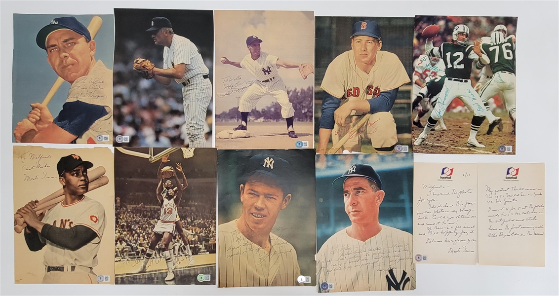 Lot of 9 Autographed Magazine Photos + Monte Irvin Handwritten Letter Beckett
