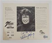Billie Jean King Autographed & Inscribed 8x10 Photo Beckett