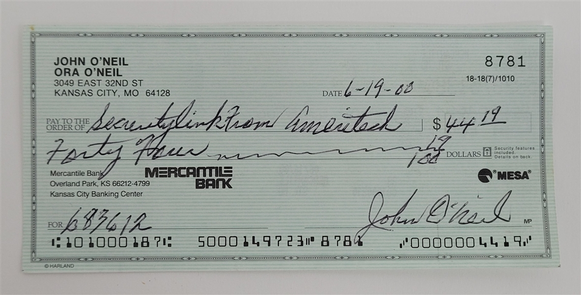 Buck ONeil Signed Check Beckett