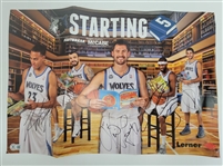 Lot of 2 - Minnesota Timberwolves Starting 5 Autographed Poster & Kevin Love/Nikola Pekovic/ Ricky Rubio Autographed Record Album Beckett