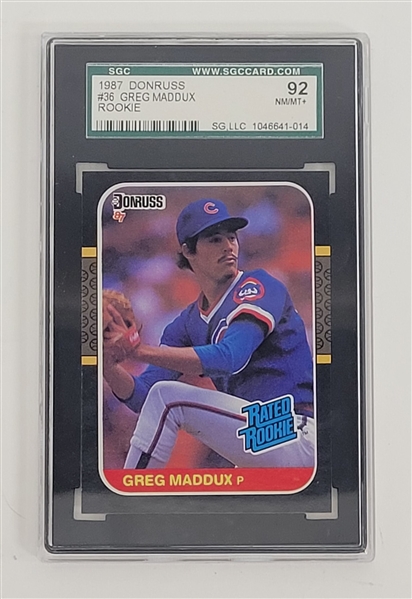 Greg Maddux 1987 Donruss Rookie Card SGC 92 NM/MT