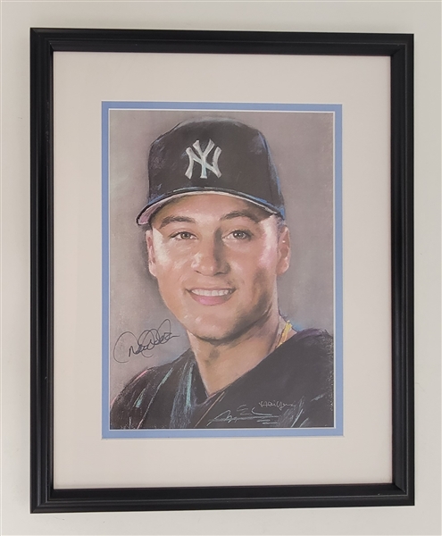 Derek Jeter Autographed & Framed Artwork w/ Beckett LOA