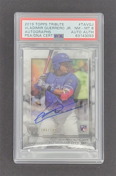 Vladimir Guerrero Jr. Autographed 2019 Topps Tribute Rookie Card LE #186/199 PSA 8