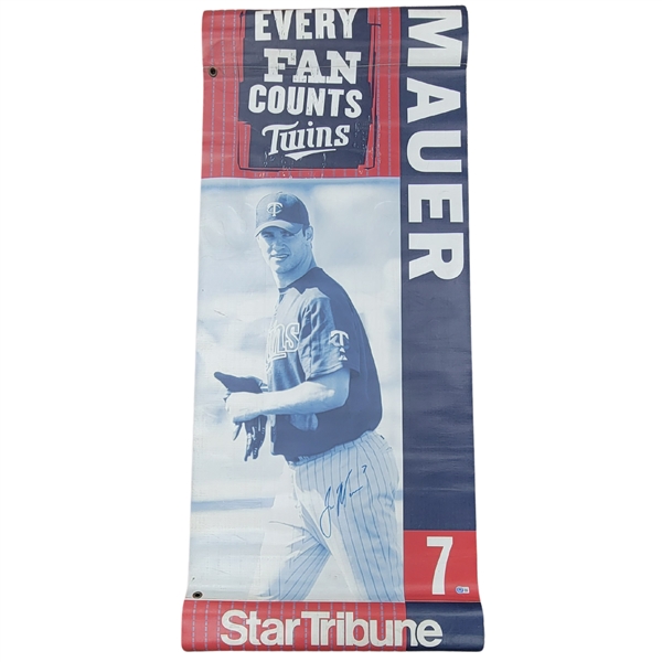 Joe Mauer & Jacque Jones Autographed Minnesota Twins Street Banner w/ Beckett LOA